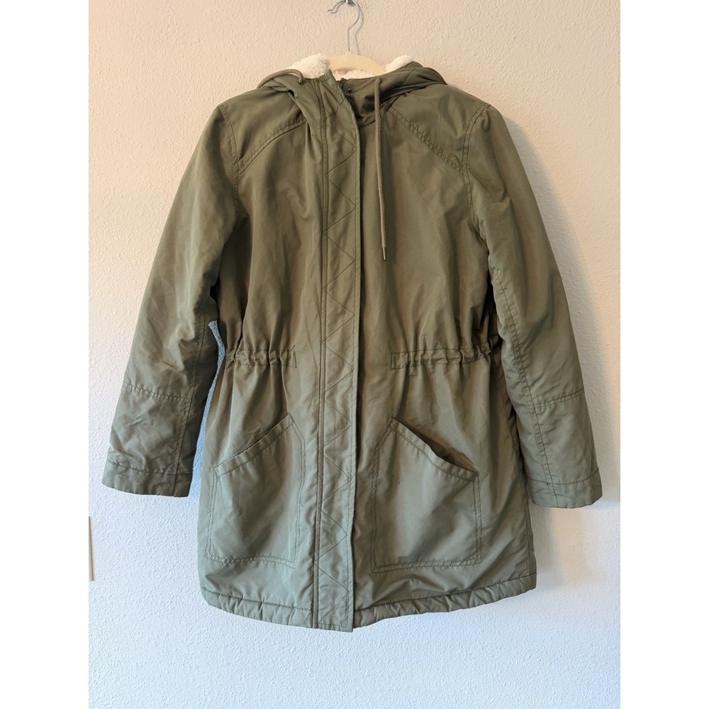 Old Navy Parka Jacket Womens S Green Sherpa Lined Hooded Full Zip Utility Coat